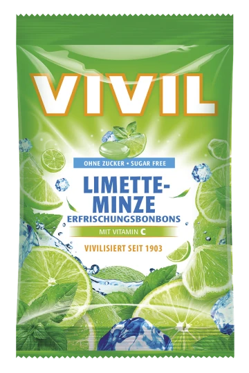 VIVIL Drops s príchuťou limetka a pepermint s vitamínom C 60 g