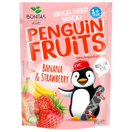 BONITAS Penguin fruits mrazom sušený banán a jahoda 15 g