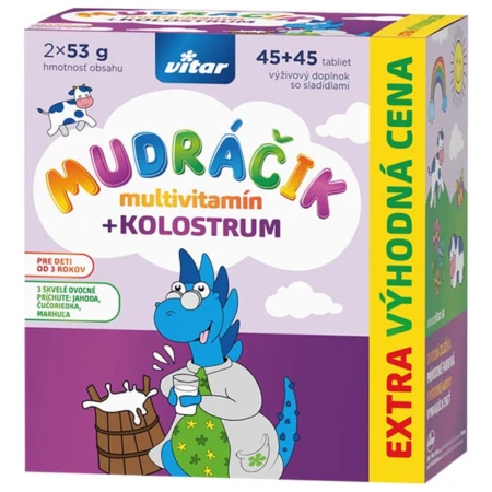 VITAR MUDráčik Multivitamín + kolostrum zmes 3 príchutí 90 ks