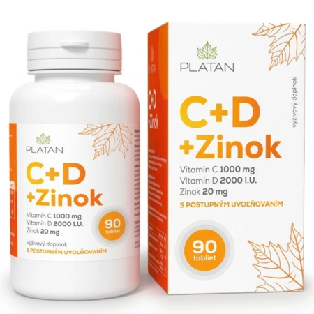 PLATAN Vitamín C + D + Zinok 90 tabliet