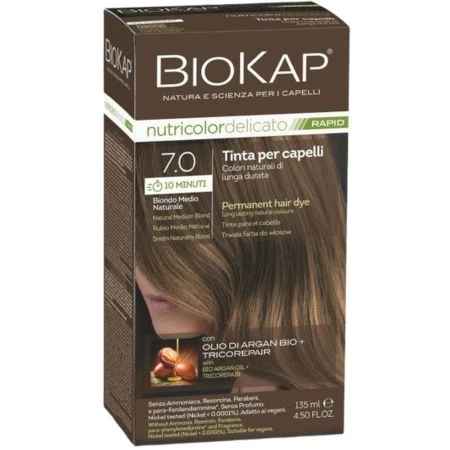 BIOKAP nutricolor delicato RAPID 7.0 farba na vlasy stredný blond prirodzený 135 ml