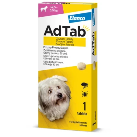 AdTAB Žuvacie tablety pre psy 112 mg hmotnosť psa 2,5 – 5,5 kg 1 x 1 ks
