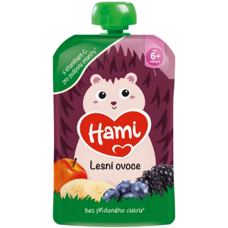 HAMI Ovocný príkrm v kapsičke príchuť smoothie lesné ovocie 100 g