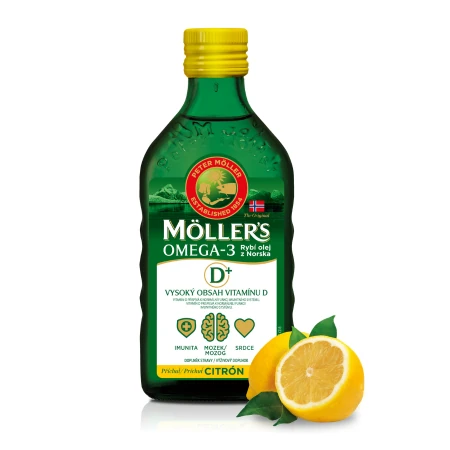 MOLLER´S Omega 3 rybí olej + vitamín D citrónová príchuť 250 ml