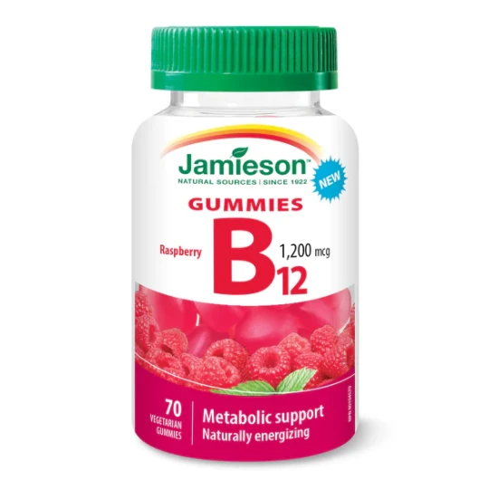 JAMIESON Vitamín B12 gummies želatínové pastilky s malinovou príchuťou 70 ks