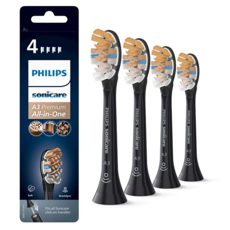 PHILIPS SONICARE A3 premium all-in-one náhradné hlavice HX9094/11 čierna 4 ks