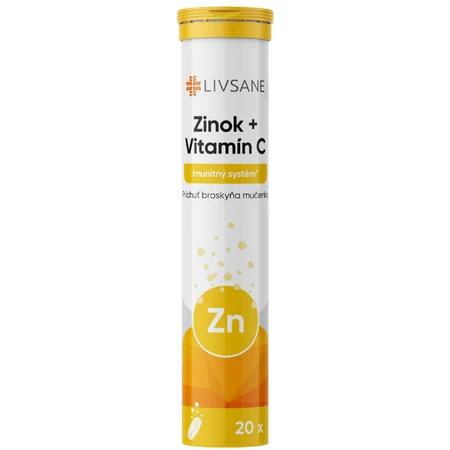 LIVSANE Zinok a vitamín C broskyňa múčenka 20 šumivých tabliet
