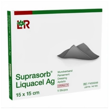 SUPRASORB Liquacel Ag krytie na rany s antimikrobiálnym striebrom, 15 x 15 cm 5 ks