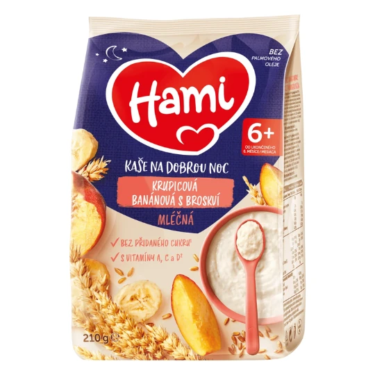 HAMI Mliečna kaša krupicová banánová s broskyňou 210 g