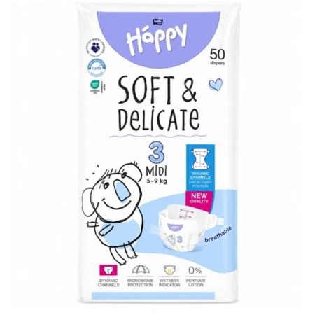 BELLA Happy soft&delicate 3 midi detské plienky 5-9 kg 50 ks