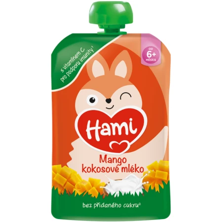 HAMI Ovocný príkrm v kapsičke príchuť mango kokosové mlieko 100 g