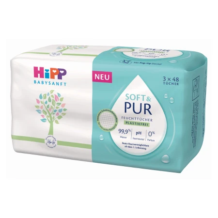 HIPP Babysanft soft & pur čistiace vlhčené obrúsky 3 x 48 ks
