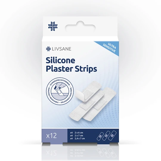 LIVSANE Silikónové náplasti ultra sensitive na citlivú pokožku 3 rozmery 12 ks