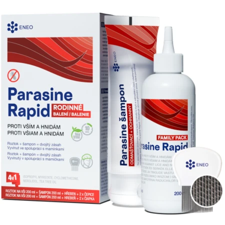 PARASINE Rapid roztok + šampón na vši 2 x 200 ml + hrebeň + čiapka 2 ks set