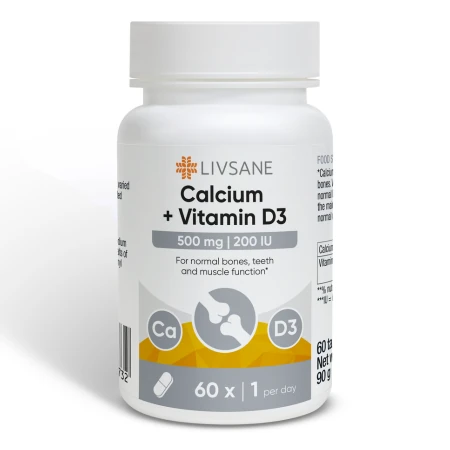 LIVSANE Calcium + vitamin D3 500 mg 200 IU 60 tabliet