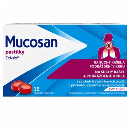 MUCOSAN pastilky bez cukru príchuť čerešní a lesného ovocia 1 x 16 ks