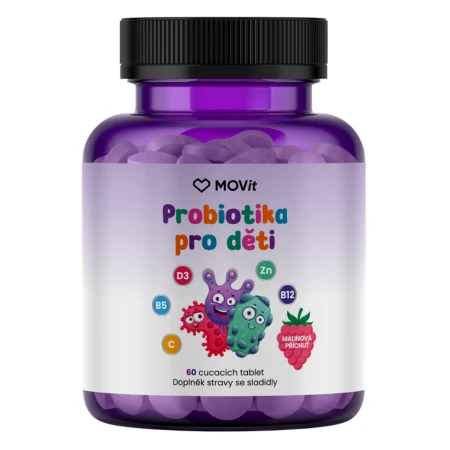 MOVit Probiotika pre deti príchuť malina 60 tabliet