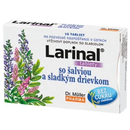Dr. Müller LARINAL so šalviou a sladkým drievkom bez cukru, so sladidlom 16 tbl