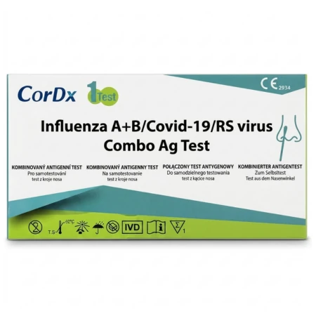CORDX Influenza A+B Covid-19 RS antigénový výterový test z nosa 1 x 1 ks