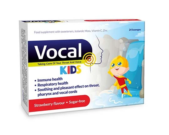 VOCAL Kids pastilky s jahodovou príchuťou bez cukru 24 ks