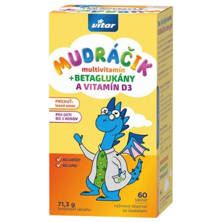 VITAR Mudráčik multivitamín + betaglukány a vitamín D3 60 tabliet