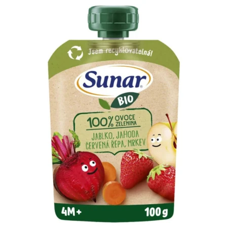 SUNAR BIO Jablko jahoda červená repa od ukonč. 4. mesiaca 100 g