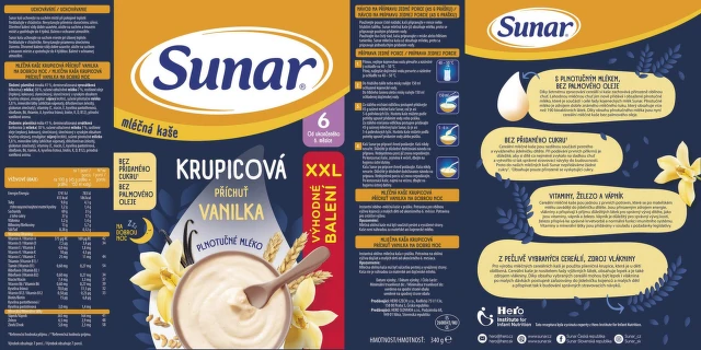 SUNAR Mliečna kaša krupicová na dobrú noc vanilka 6+ XXL balenie 340 g