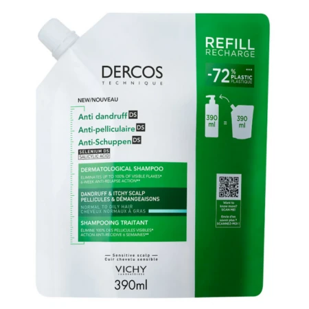 VICHY Dercos šampón proti mastným lupinám náhradná náplň 390 ml
