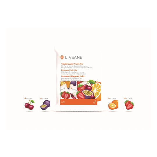 LIVSANE Hroznový cukor s vitamínom C mix príchutí 28 žuvacích tabliet