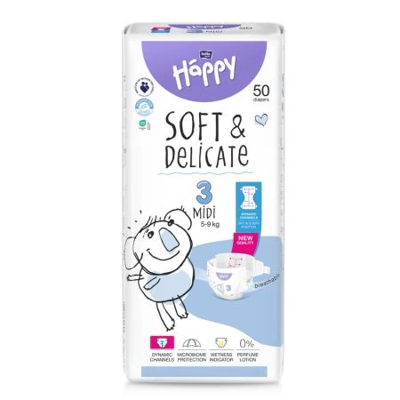 BELLA Happy soft&delicate 3 midi detské plienky 5-9 kg 50 ks