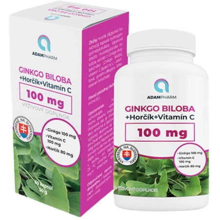 ADAMPHARM Ginkgo biloba + horčík + vitamín C 60 kapsúl