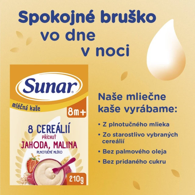 SUNAR Mliečna kaša 8 cereálií jahoda malina 8+ 210 g