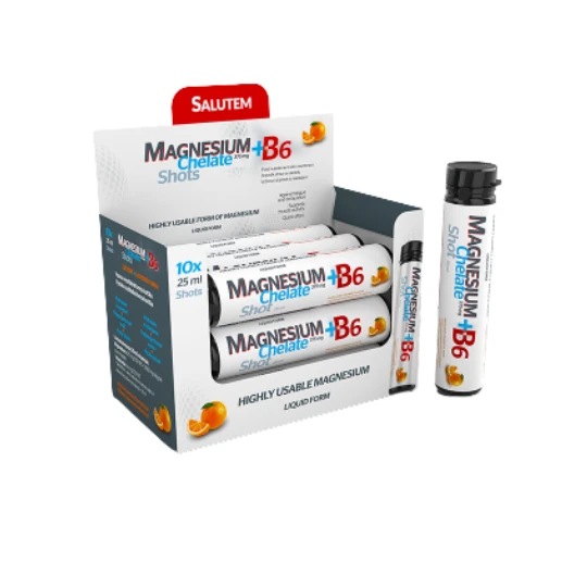 SALUTEM Magnesium chelate + B6 orange ampulky na pitie s pomarančovou príchuťou 10 x 25 ml
