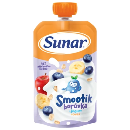 SUNAR Smootík detská kapsička čučoriedka jogurt ovsené vločky 12m+ 120 g