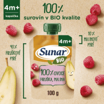 SUNAR Bio ovocná kapsička hruška malina 4m+ 100 g