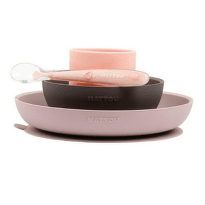 NATTOU Set jedálenský silikonový bez BPA ružovo-fialový 4 ks