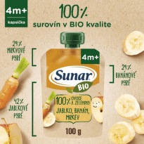 SUNAR Bio ovocná kapsička jablko banán 4m+ 100 g