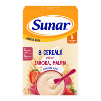 SUNAR Mliečna kaša 8 cereálií jahoda malina 8+ 210 g