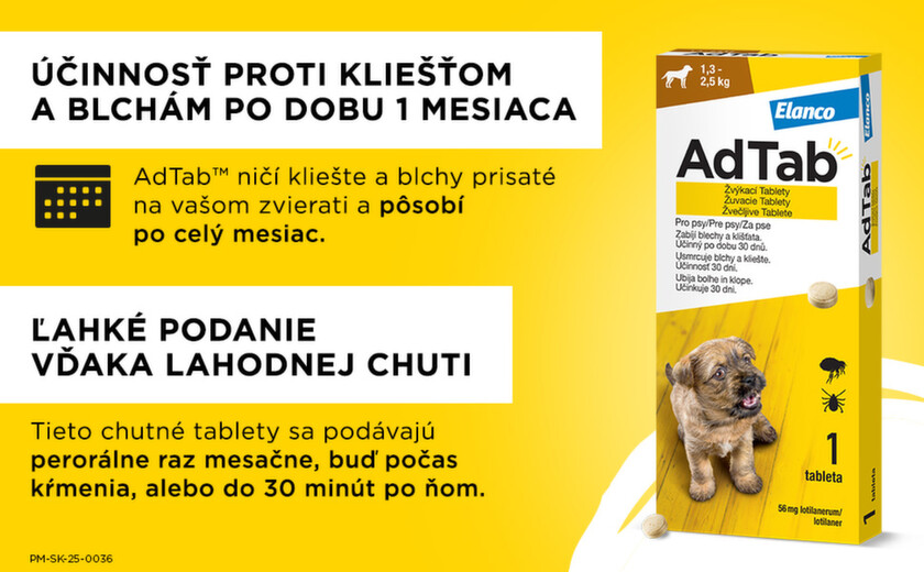 AdTAB Žuvacie tablety pre psy 56 mg hmotnosť psa 1,3 – 2,5 kg
