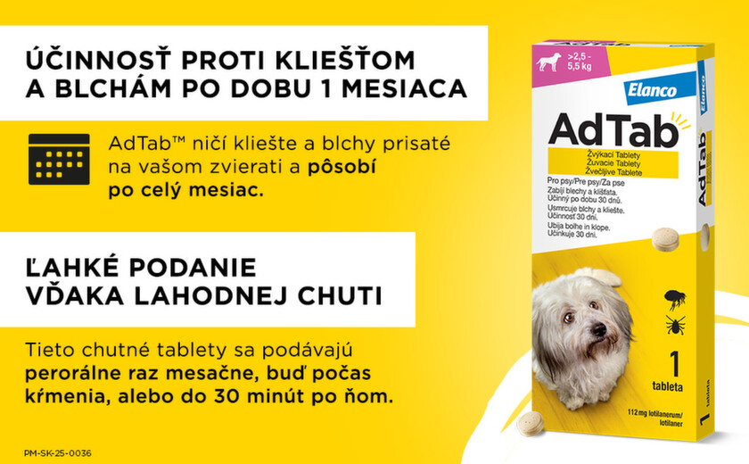AdTAB Žuvacie tablety pre psy 112 mg hmotnosť psa 2,5 – 5,5 kg
